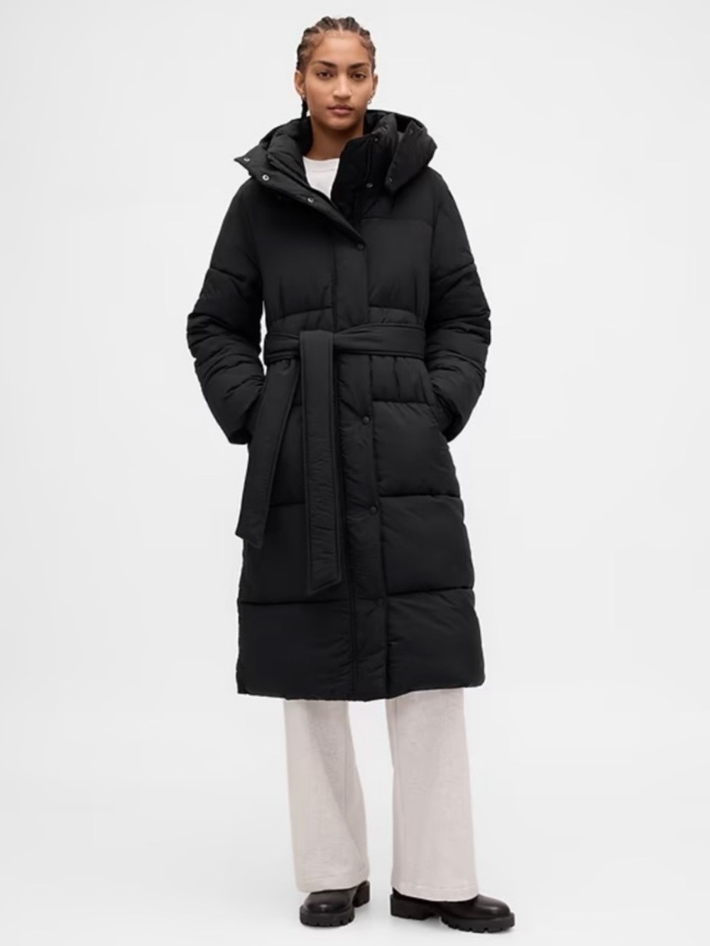GAP Belted Long Puffer Coat Hooded Water Repellent Winter Jacket Small